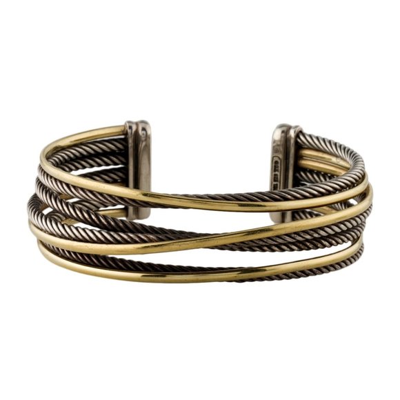 DAVID YURMAN TWO -TONE 18K YELLOW GOLD & STERLING SILVER CUFF BRACELET - Picture 1 of 4